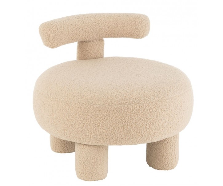 Béžová kulatá stolička s opěrkou Teddy Bouclé Beige - Ø 52*49 cm