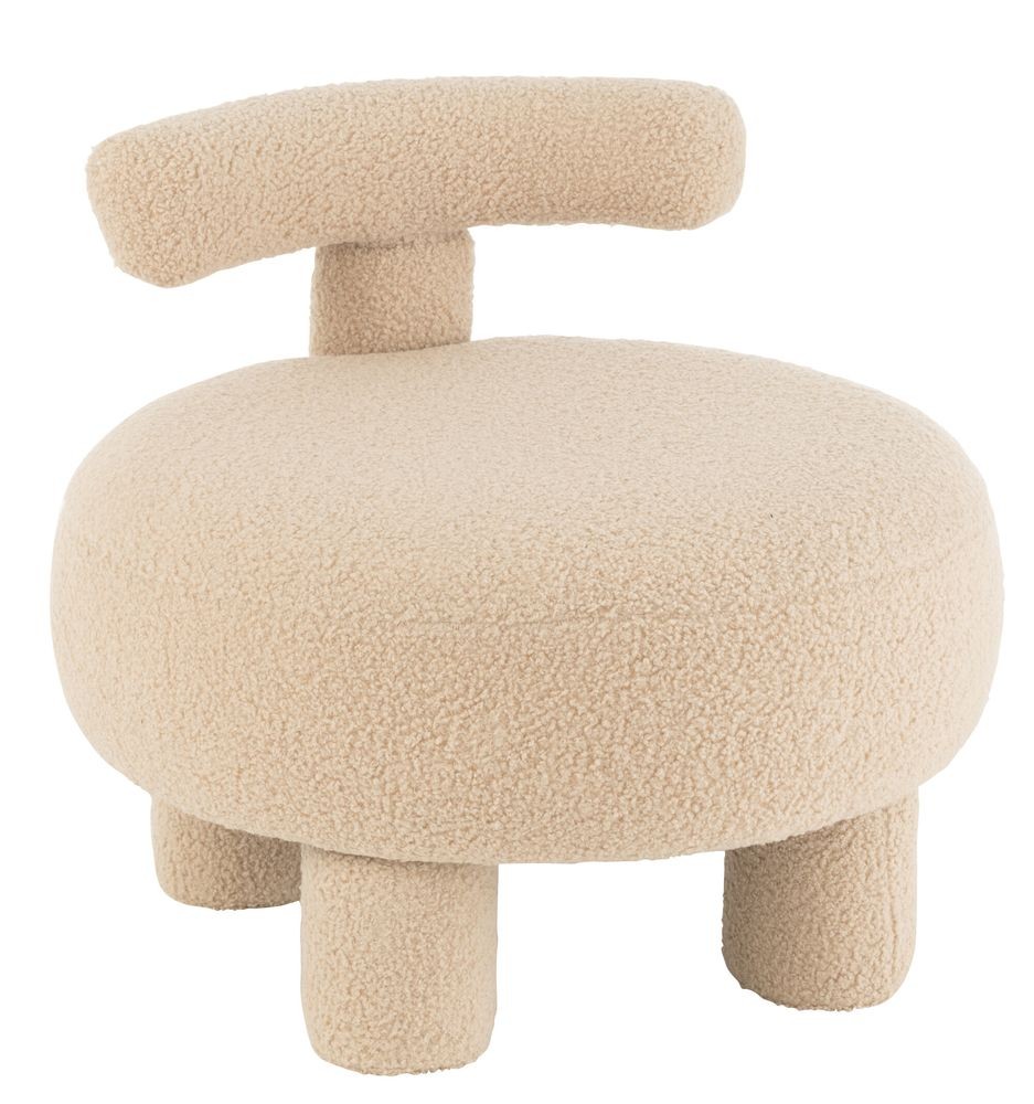 Béžová kulatá stolička s opěrkou Teddy Bouclé Beige - Ø 52*49 cm