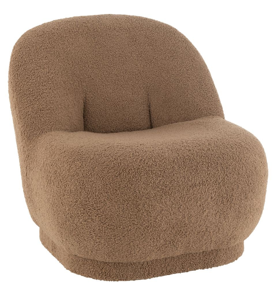 Hnědá kulatá stolička/ křesílko s opěrkou Teddy Bouclé Brown - 78*88*72 cm