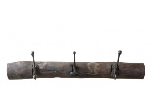 Hnědý antik věšák z recyklovaného dřeva s háčky Grimaud - 68*4*14 cm