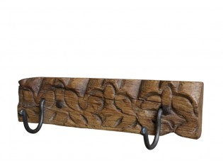 Hnědý antik věšák z recyklovaného dřeva s háčky Grimaud - 43*13*10 cm