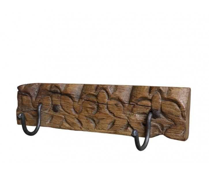Hnědý antik věšák z recyklovaného dřeva s háčky Grimaud - 43*13*10 cm