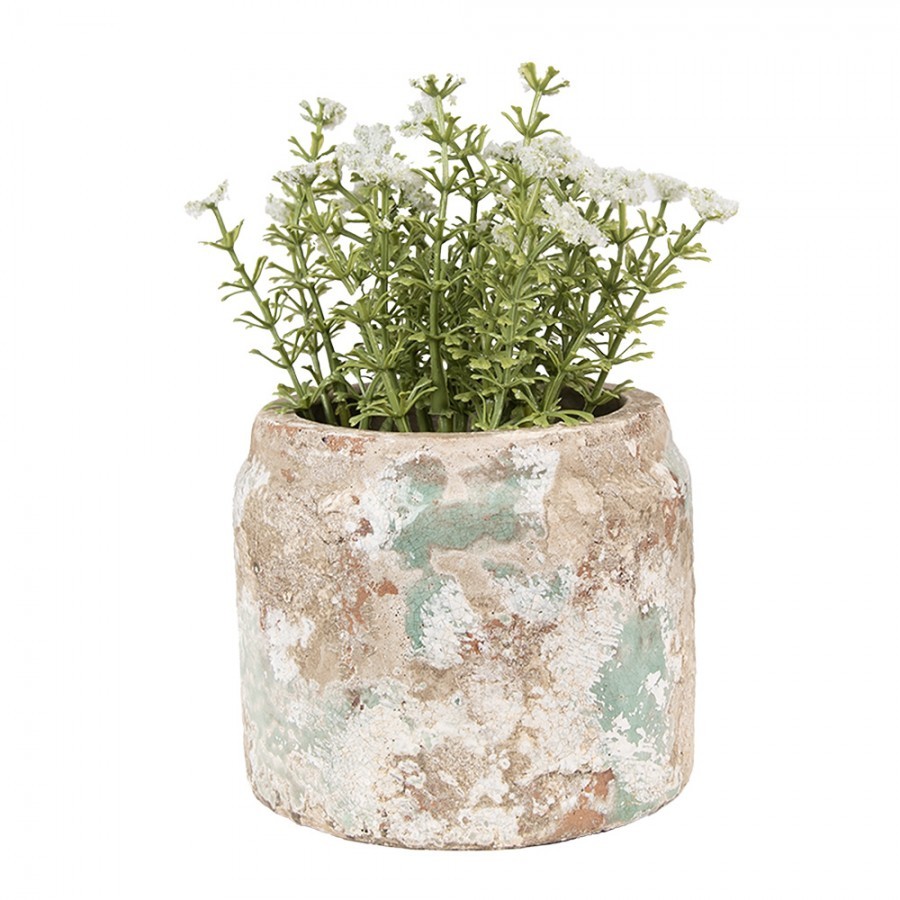 Dekorativní béžovo-zelený antik terakotový květináč Teracci - Ø11*9 cm