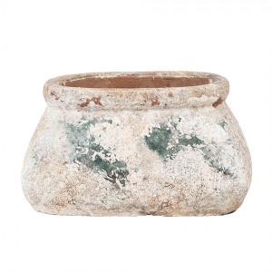 Dekorativní béžovo-zelený antik terakotový květináč Teracci - 17*13*9 cm