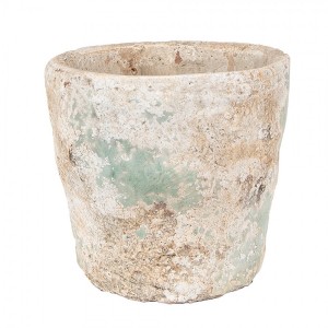 Dekorativní béžovo-zelený antik terakotový květináč Teracci - Ø 11*11 cm