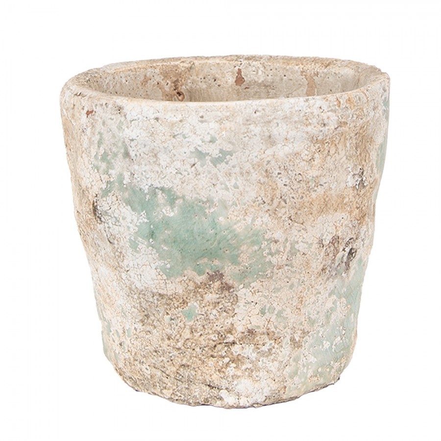 Dekorativní béžovo-zelený antik terakotový květináč Teracci - Ø 11*11 cm