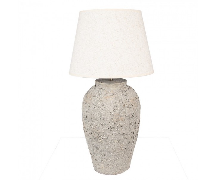 Šedá terakotová stolní lampa Teracci s béžovým stínidlem - Ø 35*68 cm