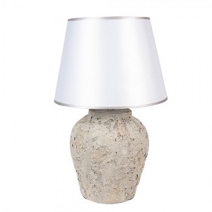 Šedá terakotová stolní lampa Teracci se stříbrným stínidlem - Ø 35*59cm