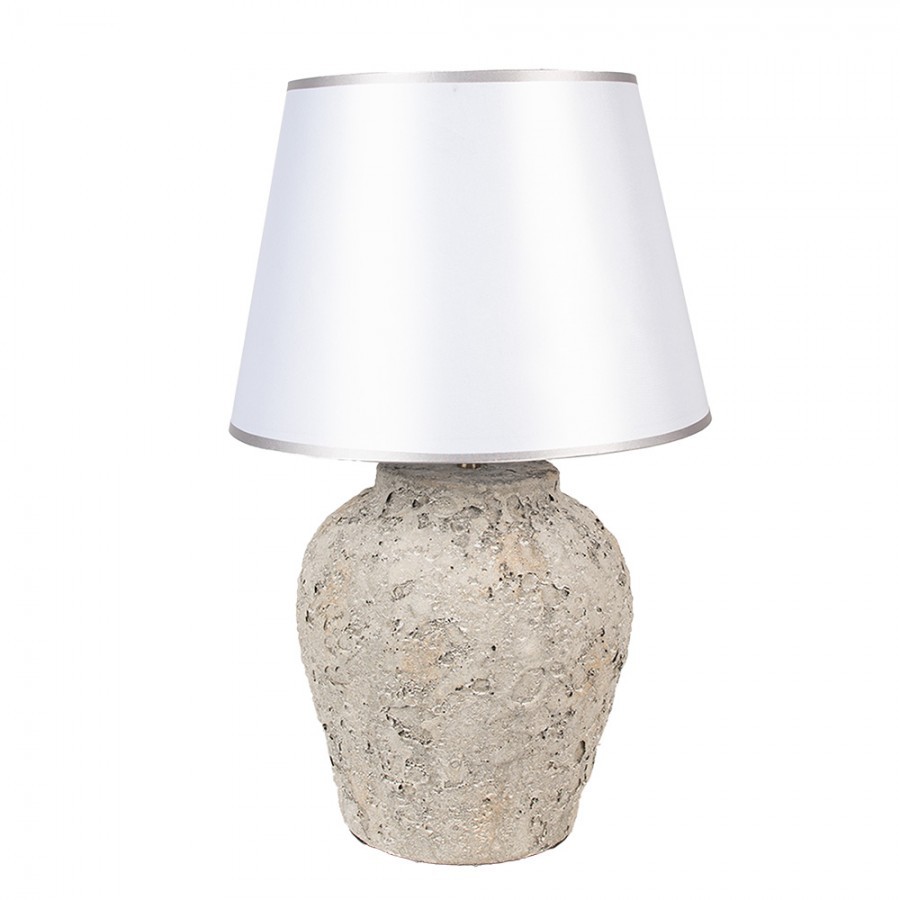 Šedá terakotová stolní lampa Teracci se stříbrným stínidlem - Ø 35*59cm