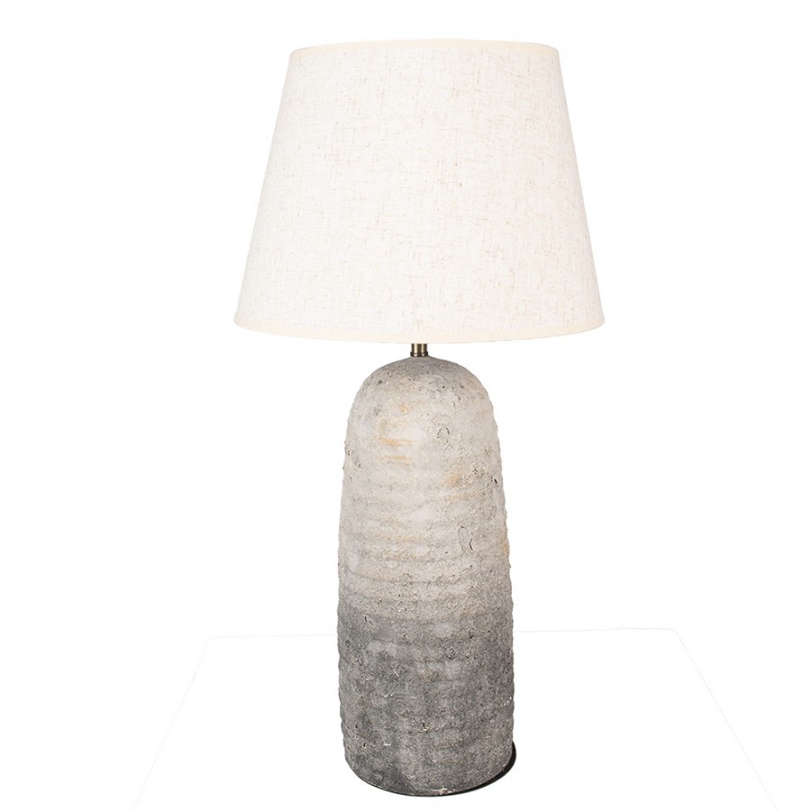 Šedá terakotová stolní lampa Teracci s béžovým stínidlem - Ø 35*70 cm Clayre & Eef