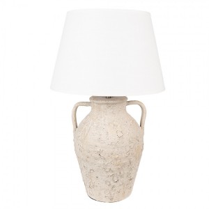 Béžová terakotová stolní lampa Teracci s bílým stínidlem - Ø 40*65 cm