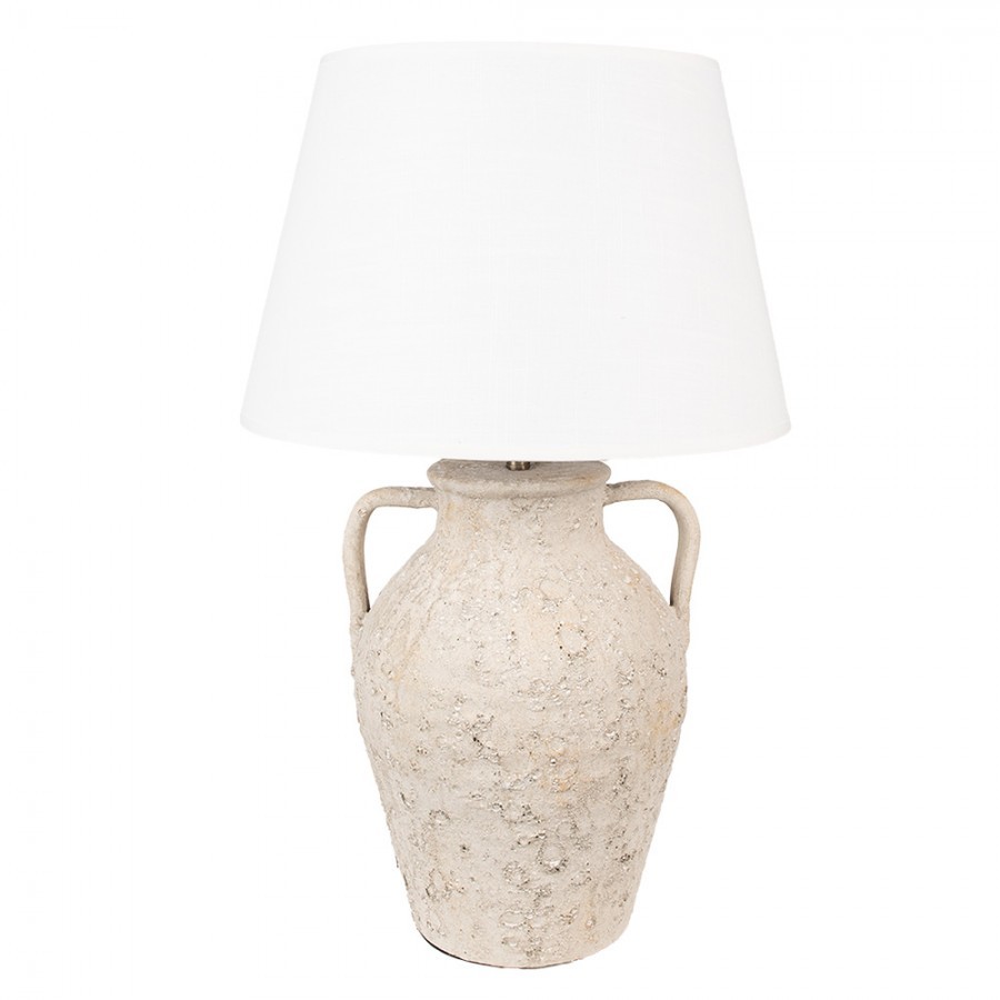 Béžová terakotová stolní lampa Teracci s bílým stínidlem - Ø 40*65 cm