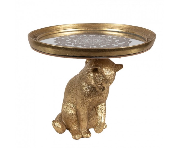 Cake Stand Cat ? 20x16 Cm Gold Colored Plastic Glass - Collections Clayre & Eef