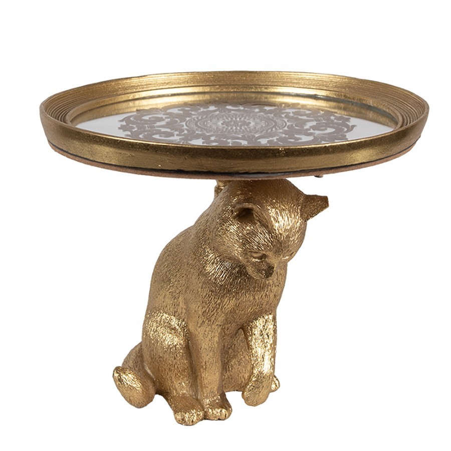 Cake Stand Cat ? 20x16 Cm Gold Colored Plastic Glass - Collections