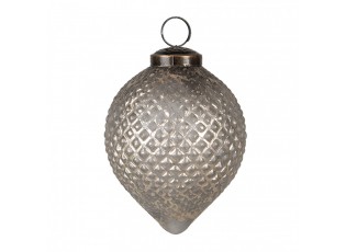 Šedá antik skleněná vánoční ozdoba baňka - Ø 8*10 cm