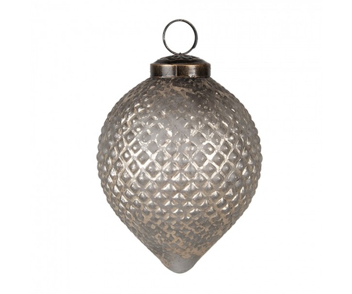 Šedá antik skleněná vánoční ozdoba baňka Noirre - Ø 8*10 cm Clayre & Eef