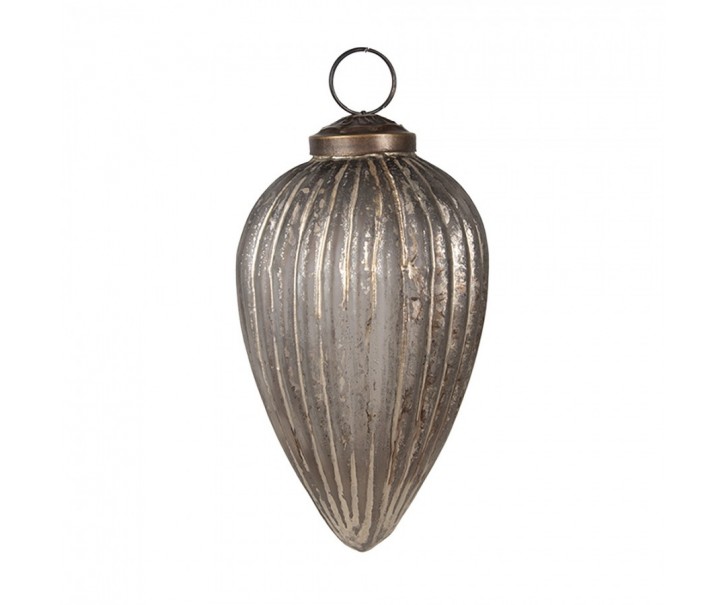 Šedá antik skleněná vánoční ozdoba baňka - Ø 7*11 cm Clayre & Eef