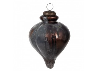 Hnědá antik skleněná ozdobá špičatá baňka - Ø 10*15 cm