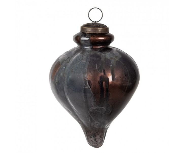 Hnědá antik skleněná ozdobá špičatá baňka - Ø 10*15 cm Clayre & Eef