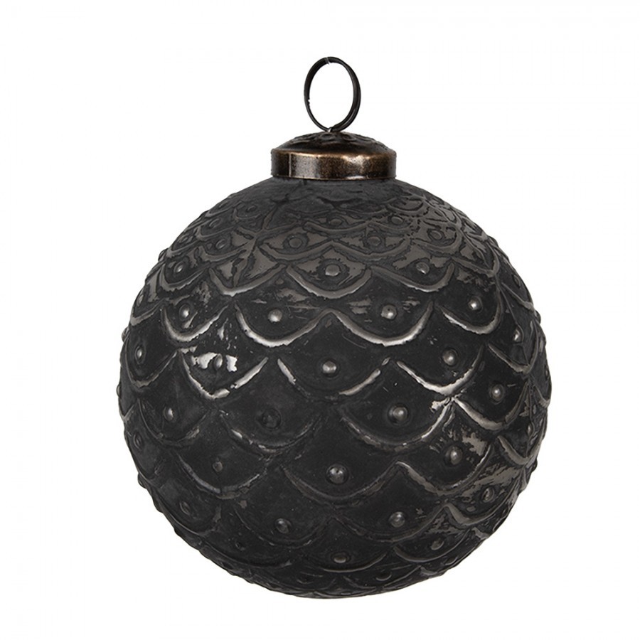Granitová antik skleněná vánoční ozdoba koule Noirre - Ø 10*10 cm 