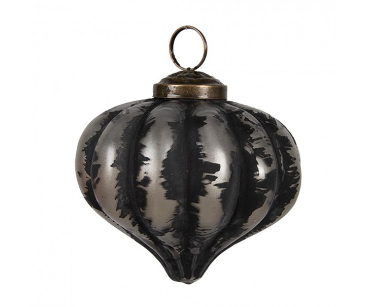 Granitová antik skleněná vánoční ozdoba baňka Noirre - Ø 8*8 cm Clayre & Eef