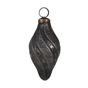 Granitová antik skleněná vánoční ozdoba baňka Noirre - Ø 6*11 cm 