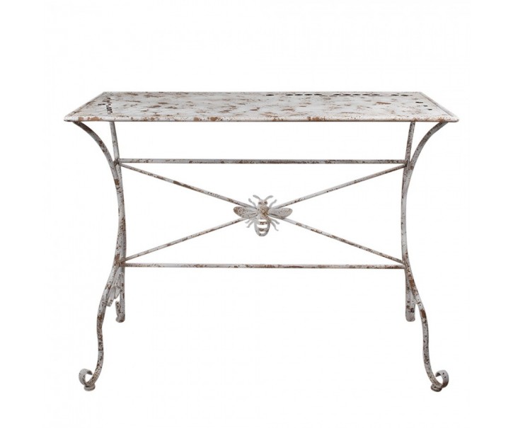 Bílý antik kovový zahradní stůl se včelkou French - 112*50*86 cm