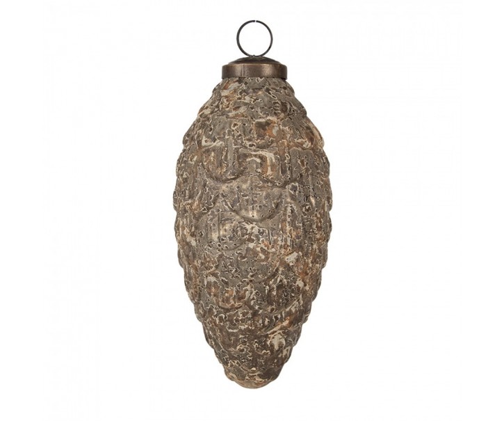Christmas Bauble ? 7x15 Cm Beige Grey Glass Christmas Tree Decorations - 7,00 cm Clayre & Eef