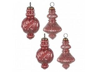 Christmas Bauble Set of 4 ? 8x15 cm Red Glass Christmas Tree Decorations - 8,00 cm