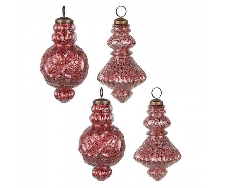 Christmas Bauble Set of 4 ? 8x15 cm Red Glass Christmas Tree Decorations - 8,00 cm Clayre & Eef