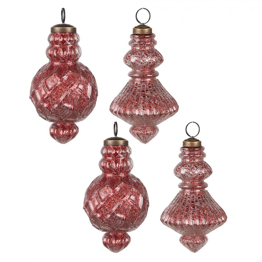 Christmas Bauble Set of 4 ? 8x15 cm Red Glass Christmas Tree Decorations - 8,00 cm