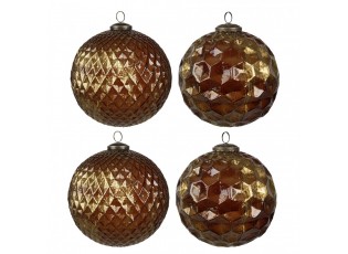 Christmas Bauble Set of 4 ? 15x15 cm Gold colored Glass Christmas Tree Decorations - (4) ? 15*15 cm