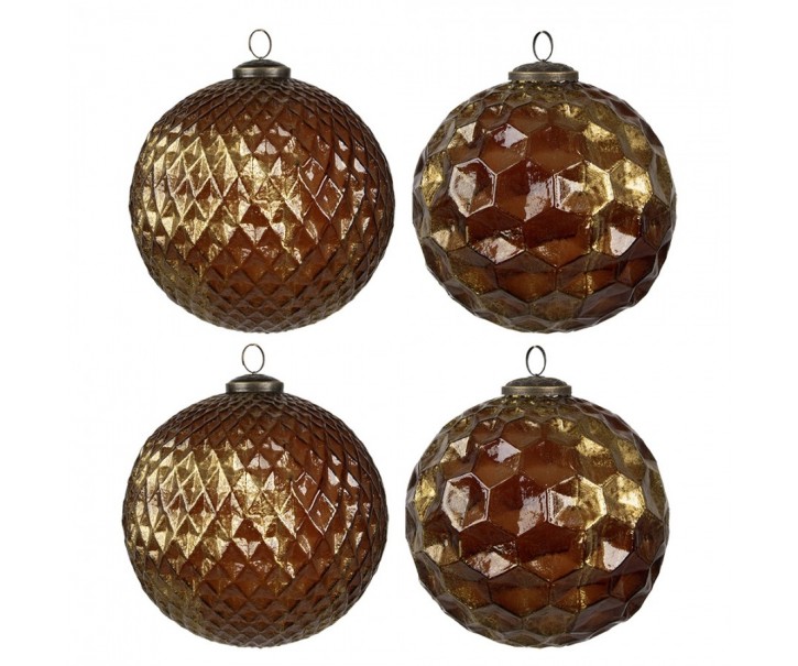 Christmas Bauble Set of 4 ? 15x15 cm Gold colored Glass Christmas Tree Decorations - (4) ? 15*15 cm Clayre & Eef