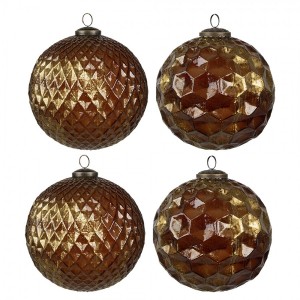 Set 4ks zlatohnědé skleněné vánoční koule se vzorem - 15*15 cm