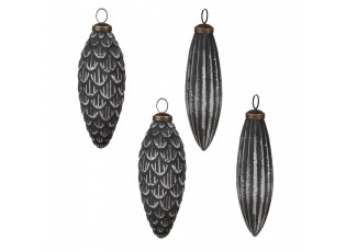 Christmas Bauble Set Of 4 ? 7/6 Cm Grey Glass Christmas Tree Decorations - (4) ? 8*15 cm