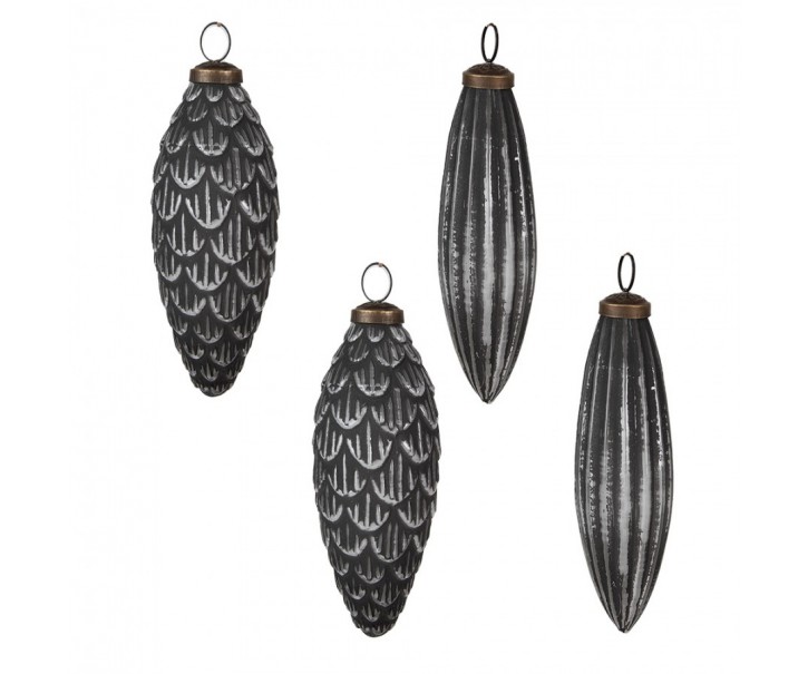 Christmas Bauble Set Of 4 ? 7/6 Cm Grey Glass Christmas Tree Decorations - (4) ? 8*15 cm Clayre & Eef