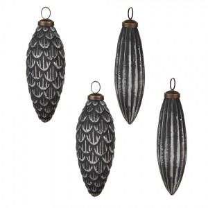 Set 4ks šedo-stříbrná skleněná vánoční ozdoba šiška - 8*15 cm