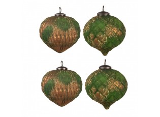 Christmas Bauble Set Of 4 ? 13x13 Cm Brown Green Glass Christmas Tree Decorations - (4) ? 15*15 cm