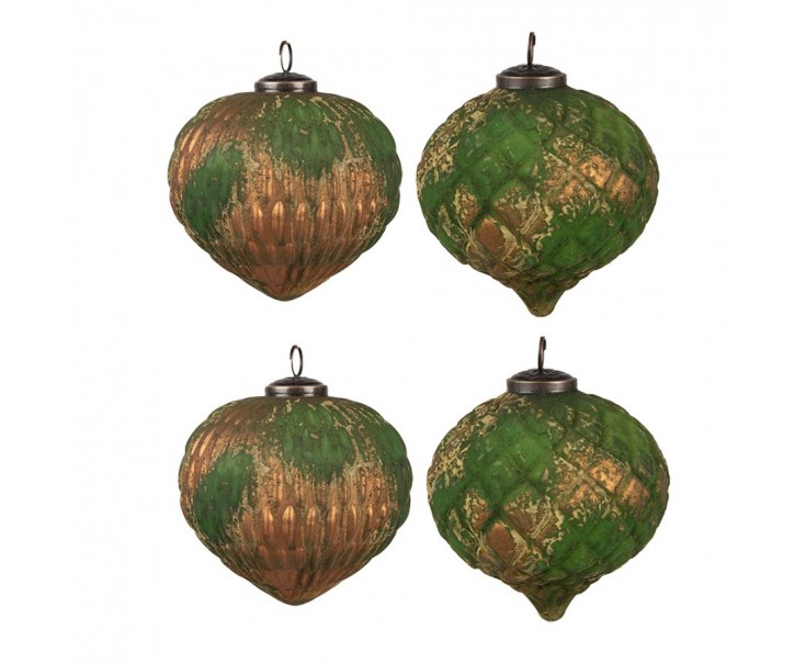 Christmas Bauble Set Of 4 ? 13x13 Cm Brown Green Glass Christmas Tree Decorations - (4) ? 15*15 cm Clayre & Eef