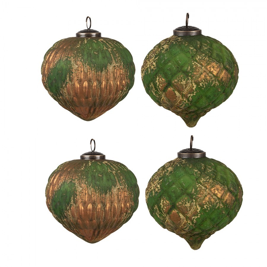 Christmas Bauble Set Of 4 ? 13x13 Cm Brown Green Glass Christmas Tree Decorations - (4) ? 15*15 cm