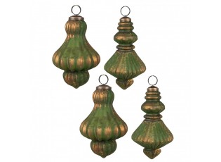 Christmas Bauble Set Of 4 ? 9/8 Cm Brown Green Glass Christmas Tree Decorations - (4) ? 8*15 cm