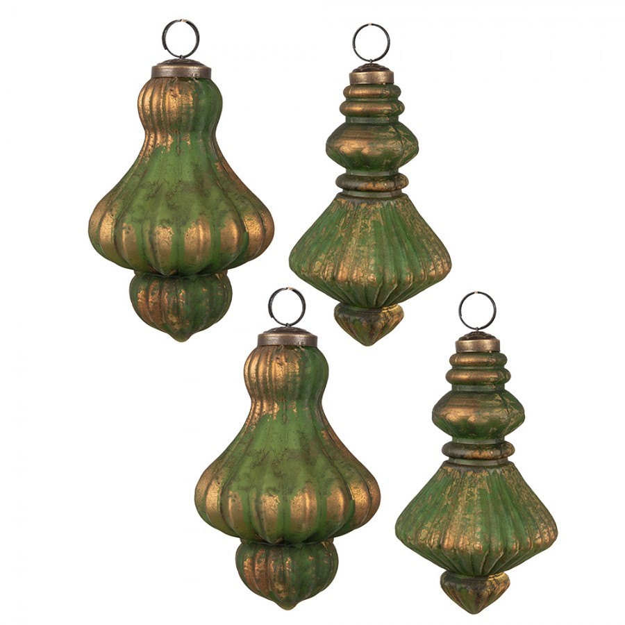 Christmas Bauble Set Of 4 ? 9/8 Cm Brown Green Glass Christmas Tree Decorations - (4) ? 8*15 cm