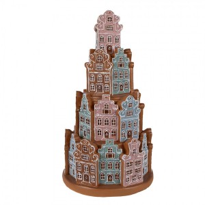 Svítící perníková věž z barevných chaloupek Gingerbread House - Ø 18*33 cm / 3*AAA
