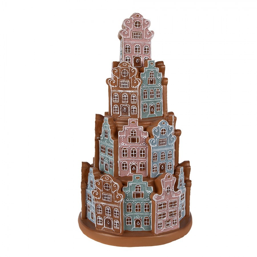 Svítící perníková věž z barevných chaloupek Gingerbread House - Ø 18*33 cm / 3*AAA Clayre & Eef