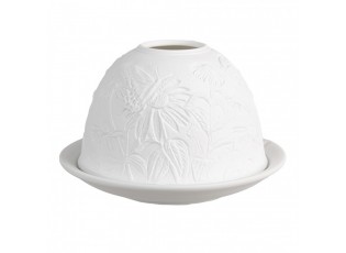 Bílý porcelánový svícen na čajovku s motýlky na třapatce Paollo - Ø 12 * 8 cm