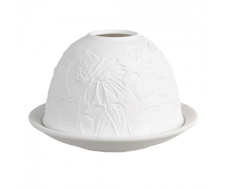 Bílý porcelánový svícen na čajovku s motýlky na třapatce Paollo - Ø 12 * 8 cm