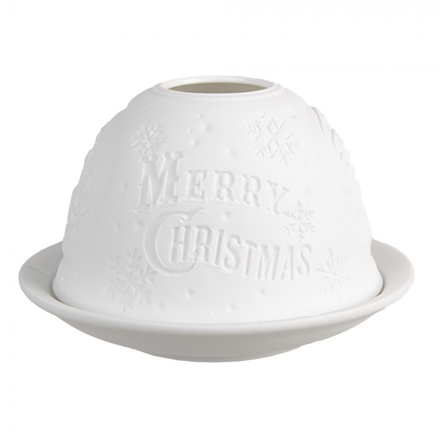 Bílý porcelánový svícen na čajovou svíčku se Santou Paollo - Ø 12 * 8 cm