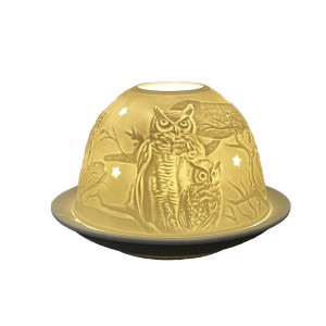 Bílý porcelánový svícen na čajovou svíčku se sovami Paollo - Ø 12*8 cm