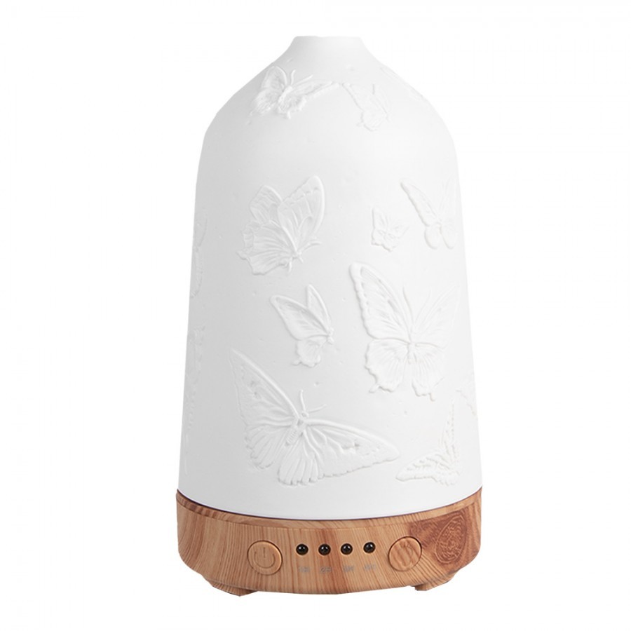 Bílý porcelánový olejový difuzér s motýlky Paollo - Ø 9*17 cm