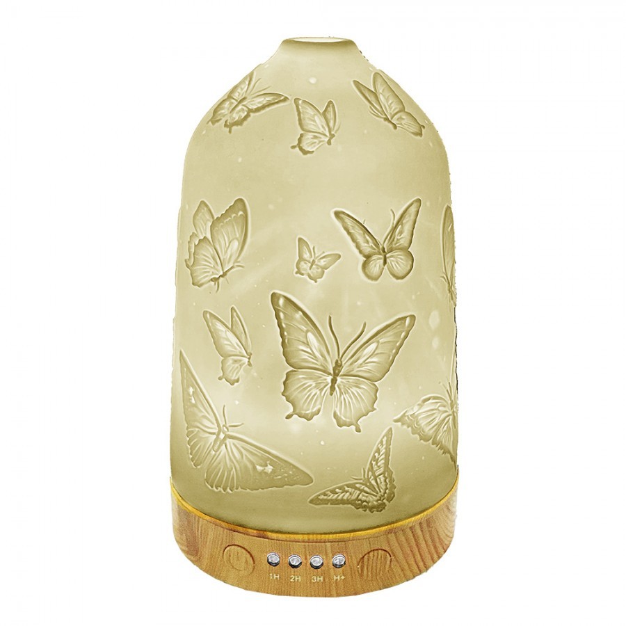 Bílý porcelánový olejový difuzér s motýlky Paollo - Ø 9*17 cm